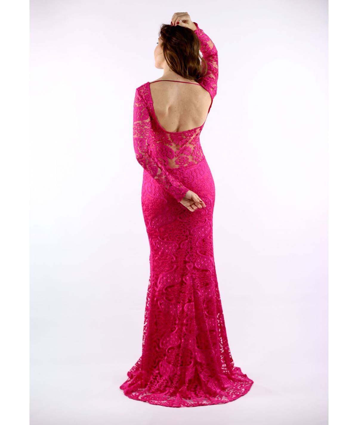 VESTIDO LARGO ENCAJE TRANSPARE