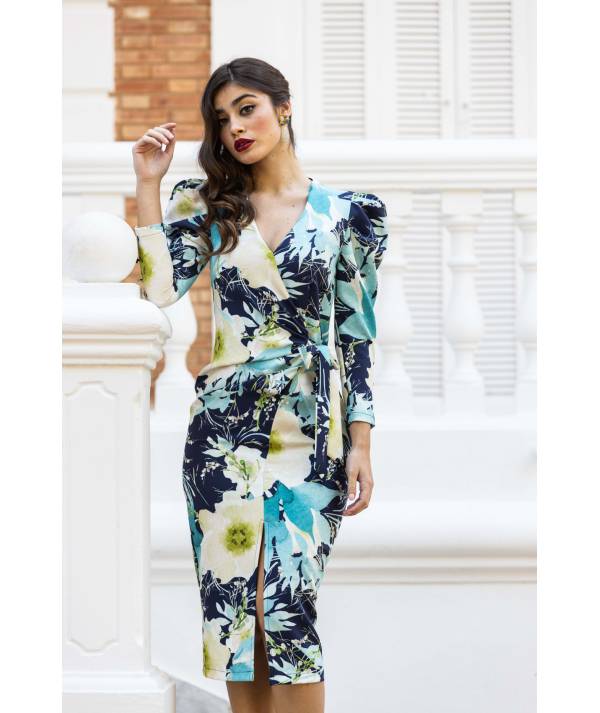 VESTIDO MB MIDI ANUDADO LATERAL ESTAMPADO