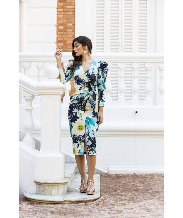 VESTIDO MB MIDI ANUDADO LATERAL ESTAMPADO