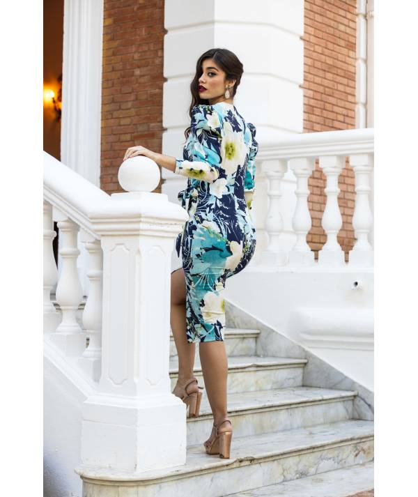 VESTIDO MB MIDI ANUDADO LATERAL ESTAMPADO