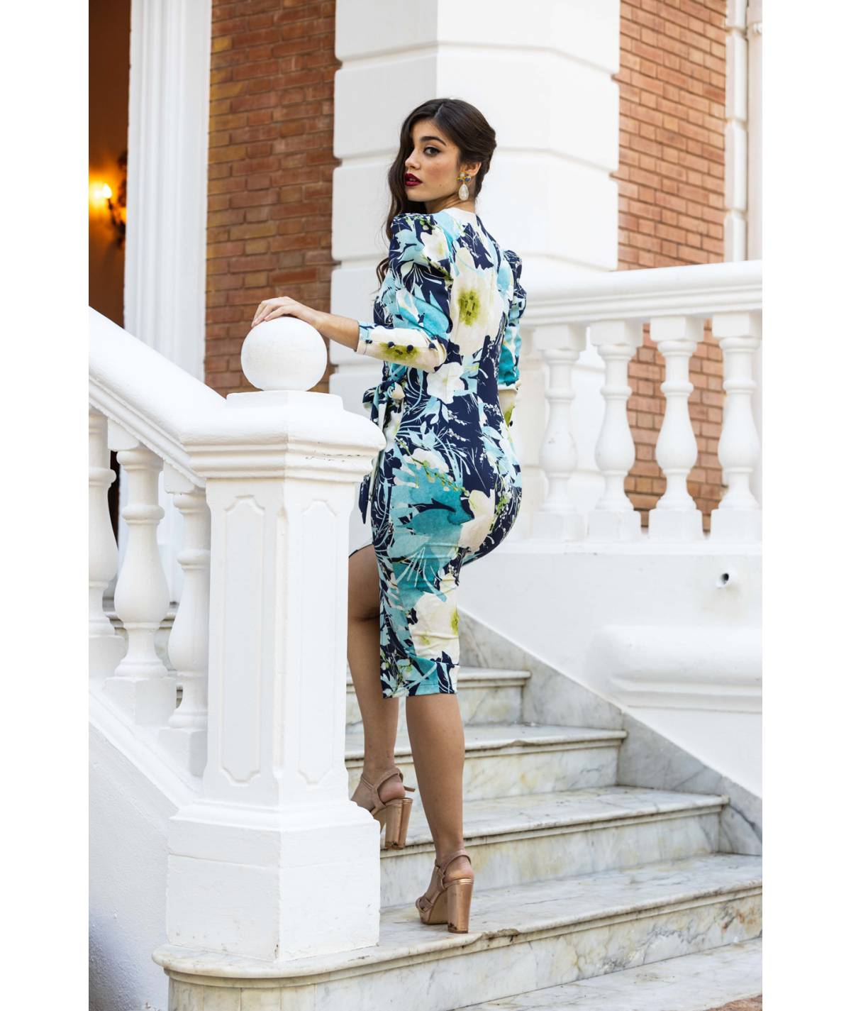 VESTIDO MB MIDI ANUDADO LATERAL ESTAMPADO