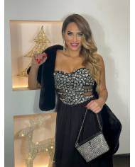 VESTIDO LARGO DIAMANTES TRANS.