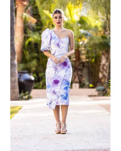 VESTIDO MB ASIMÉTRICO BOTONES MIDI ESTAMPADO