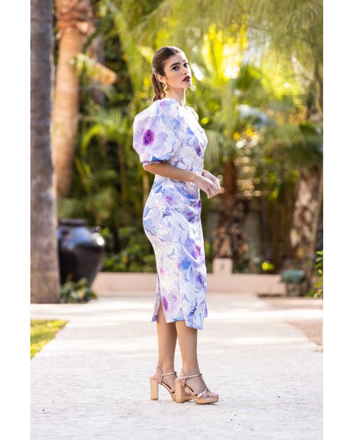 VESTIDO MB ASIMÉTRICO BOTONES MIDI ESTAMPADO