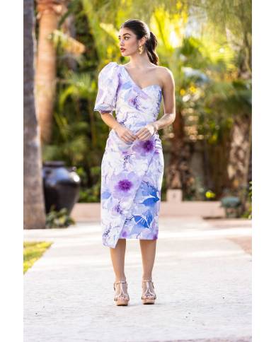 VESTIDO MB ASIMÉTRICO BOTONES MIDI ESTAMPADO