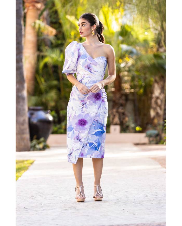 VESTIDO MB ASIMÉTRICO BOTONES MIDI ESTAMPADO