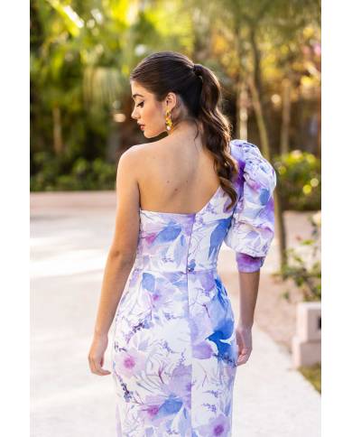 VESTIDO MB ASIMÉTRICO BOTONES MIDI ESTAMPADO