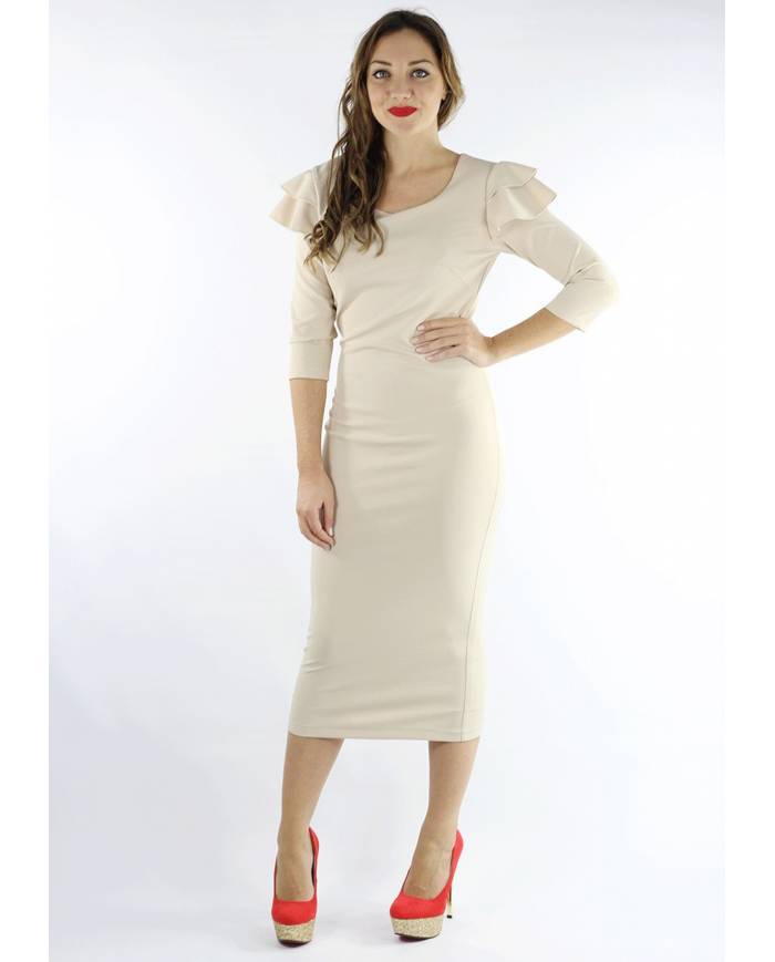 VESTIDO MIDI VOLANTE HOMBRO M