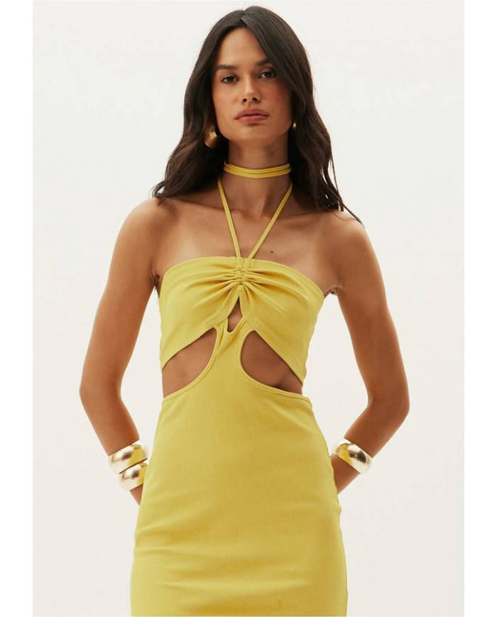 Vestido Lanca Perfume canelado cut out