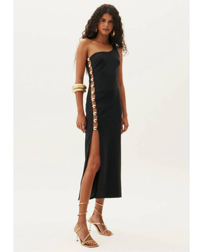 Vestido Lanca Perfume midi lateral vazada