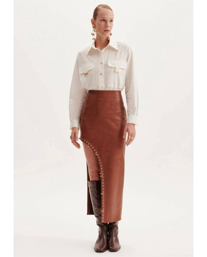 Falda Lanca Perfume super midi with eyelets