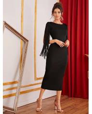 VESTIDO LARGO MANGA FLECOS MB