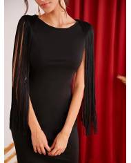 VESTIDO LARGO MANGA FLECOS MB