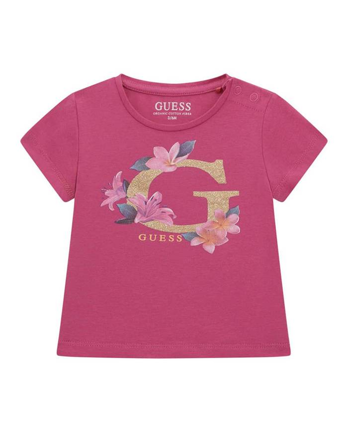 Camiseta Guess Kids golden G logo whith flower baby