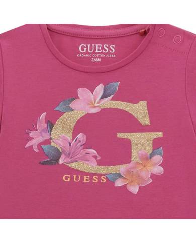 Camiseta Guess Kids golden G logo whith flower baby