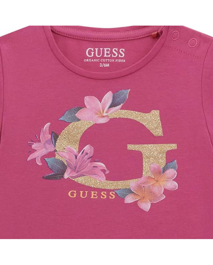 Camiseta Guess Kids golden G logo whith flower baby