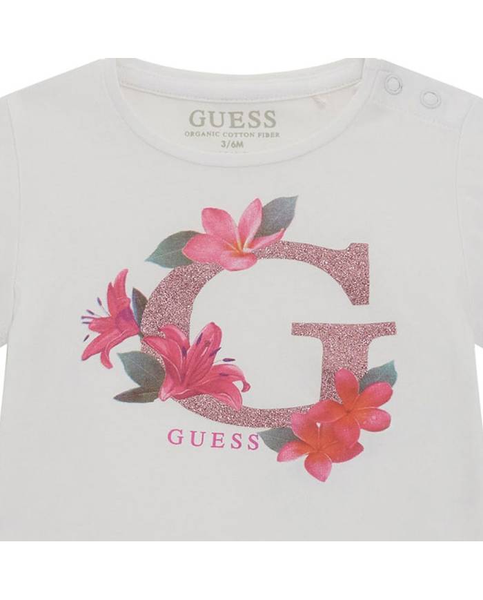 Camiseta Guess Kids golden G logo whith flower baby