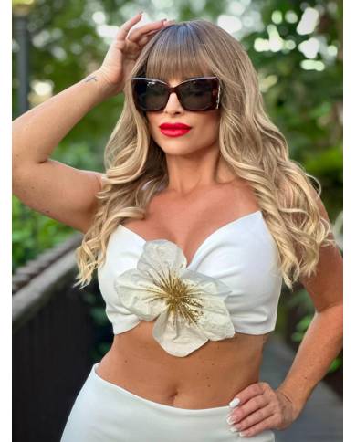 Top+Falda Lanca Perfume com flor