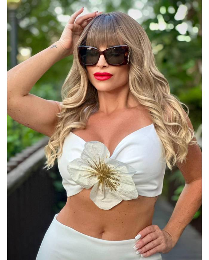 Top+Falda Lanca Perfume com flor