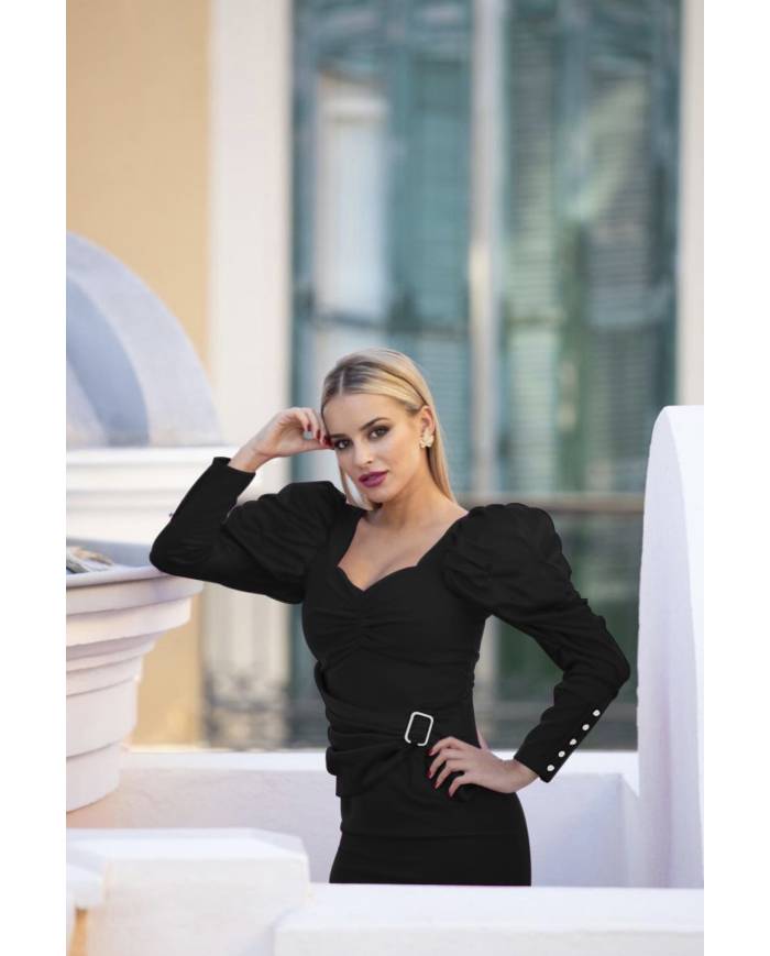 VESTIDO MB MANGAS PLIEGUE LAZO