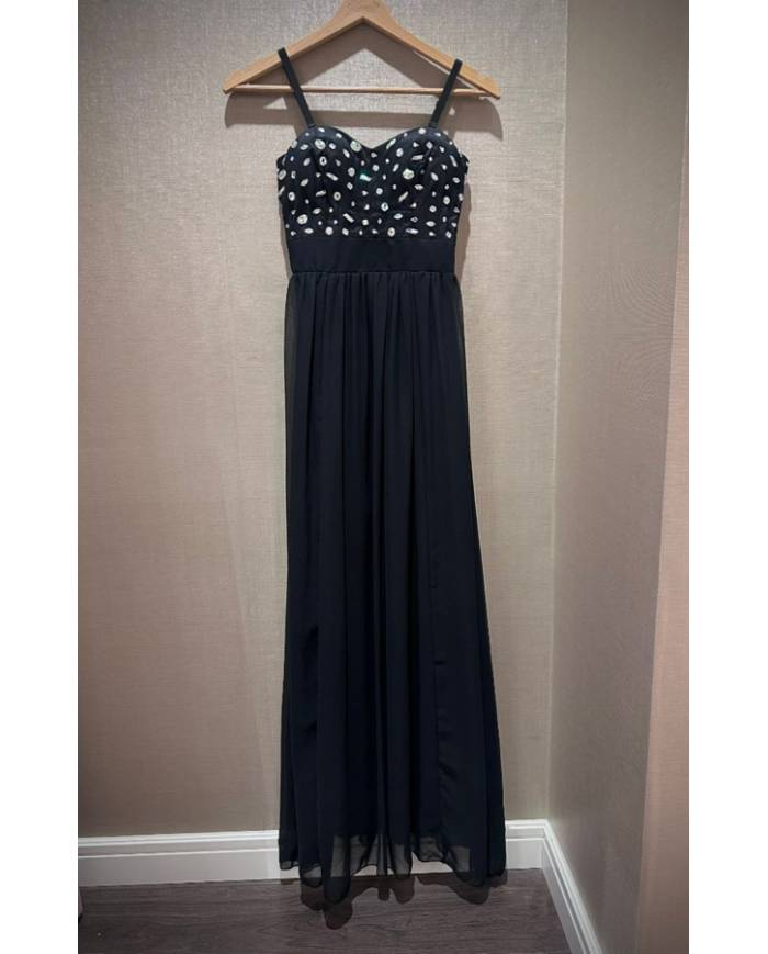 VESTIDO LARGO DIAMANTES PECHO
