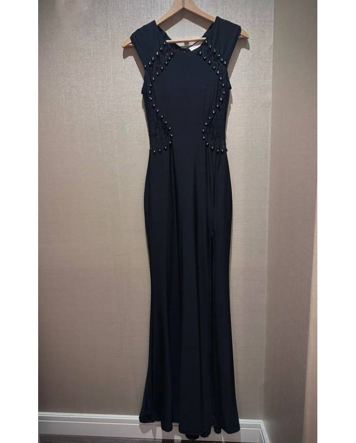 VESTIDO LARGO ENCAJE DIAMANTE